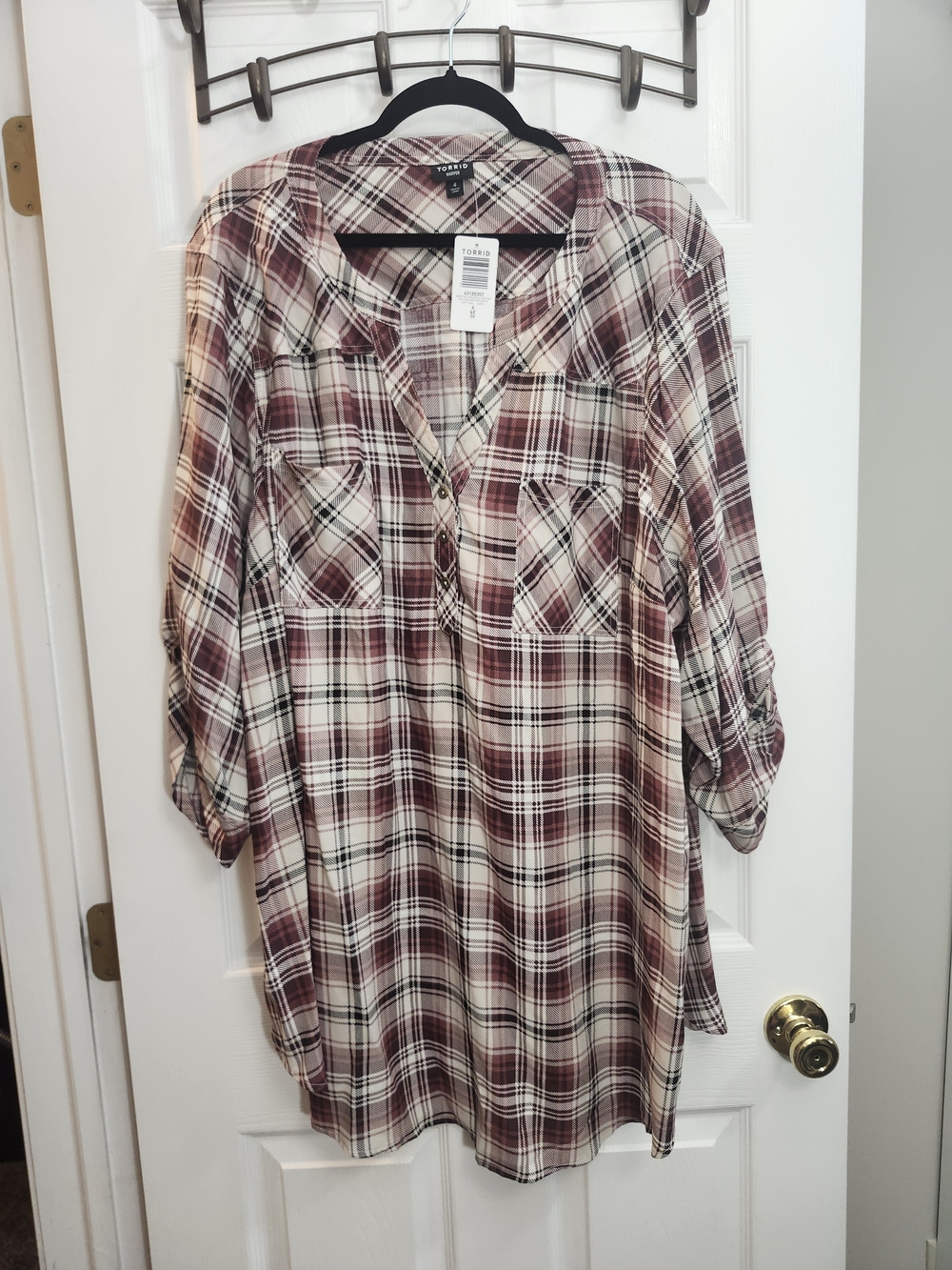 Torrid Burgundy Plaid Button-Front Women's Tunic, Torrid 4 , 4X, NWT